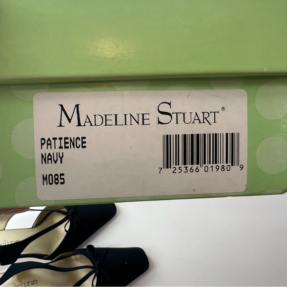 Y2K Madeline Bow Square Toe Sling Back Heels 8.5 navy Fabric Chunky Heel - Picture 15 of 15